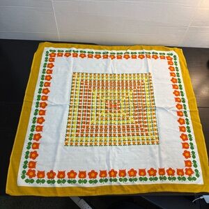 Vintage 1970s Floral Tulip Tablecloth 29 in x 45 in Yellow Orange Green Retro